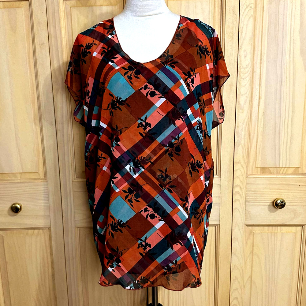 CAbi NEW Zadie 3773 Lattice Plaid Floral Cami Lined Loose Fit Tunic Set Sz S